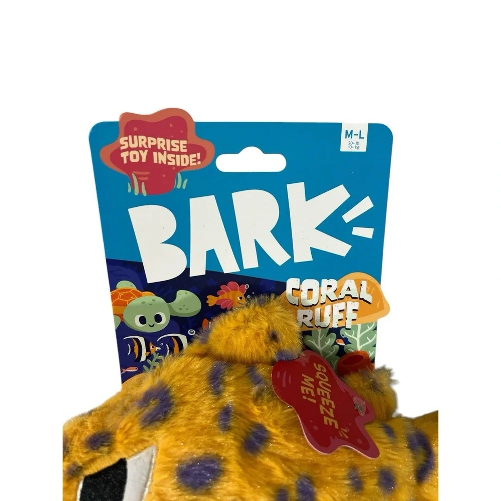 Bark Box Leopard Shark Dog Toy M/L Plush Coral Ruff Squeak Crinkle Rip Reveal
